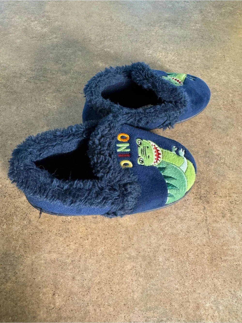 Kids Navy Blue 'Dino Nite' Fuzzy Slippers Boys Size 9/10